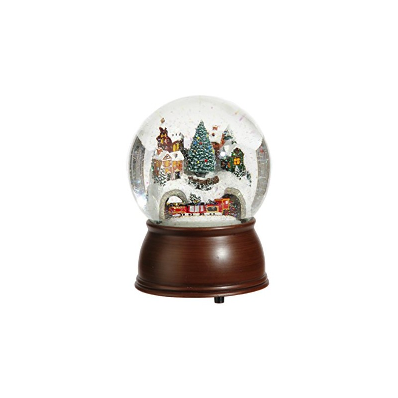 Raz 6.5-inch Musical House and Moving Train Glitter Globe
