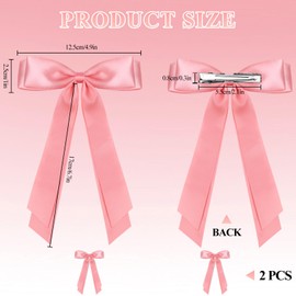 vivinin 4pcs Solid Silky Satin Hair Bows for Women, Hair Ribbon Clip with Long Tail, Ribbon for Hair Daily Wear, Pink Hair Clips for Women Hair Accessories for Women Girls Gifts
