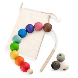 Ulanik Threading Game Beads Small, Montessori Toy from 3 Years, Baby Beads for Threading, Game for Counting and Sorting, Learning Colours - 12 Wooden Balls, Colourful