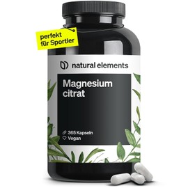 Premium magnesium Citrat - 2250 mg of 360 mg of elemental magnesium per day dose - 365 capsules - Laborgeprüft and without additives such as magnesium stearate - Hochdosiert, vegan and made in Germany
