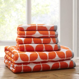Lita Cotton Bathroom Towels , Jacquard Highly Absorbent Bath Towel Set , 6-Piece Include 2 Bath Towels & 4 Hand Towels , Orange Grey