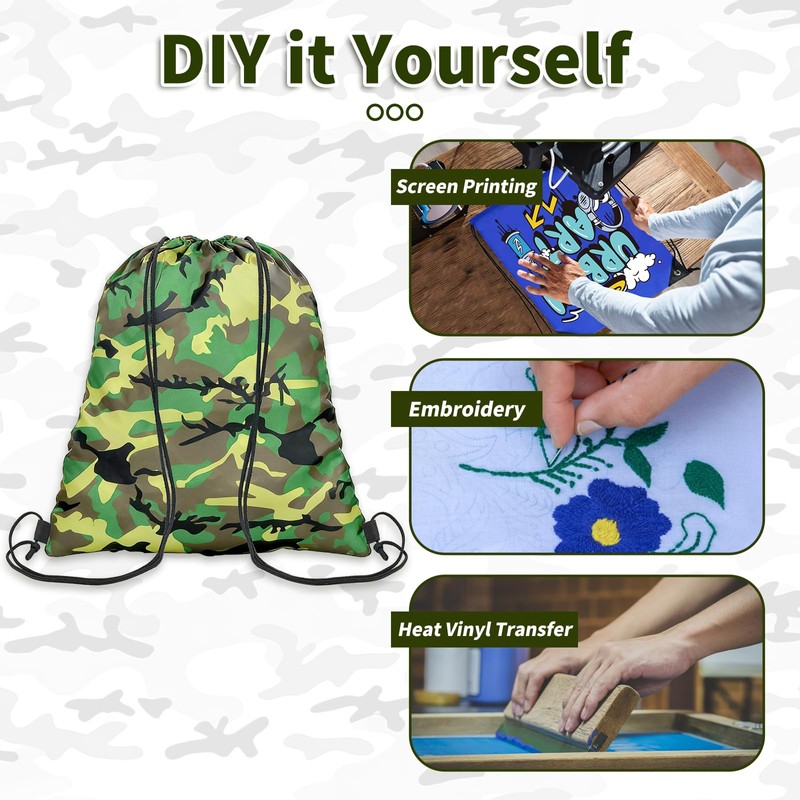 YUQILIN 120pcs drawstring bags bulk, drawstring backpack bulk camouflage drawstring