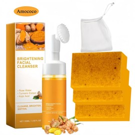 Amococo Turmeric Wash and Care two PieceSet, TurmericCleansing Mousse, Turmeric SoapFacial Cleansing Skincare FacialCleansing Cleanser Facial Wash - Specification: soap+cleansing mousse