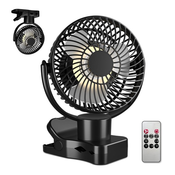 Roku-Etsu Desktop Fan, Clip Fan, USB Fan, Strong Wind, 360 Degree Automatic Oscillation, 4 Air Volume Adjustment, Remote Control, Quiet, Small, Mini Fan, Hanging, USB Rechargeable, Aroma Function, Timer Function, LED Light, Cordless Fan, For Living Room,