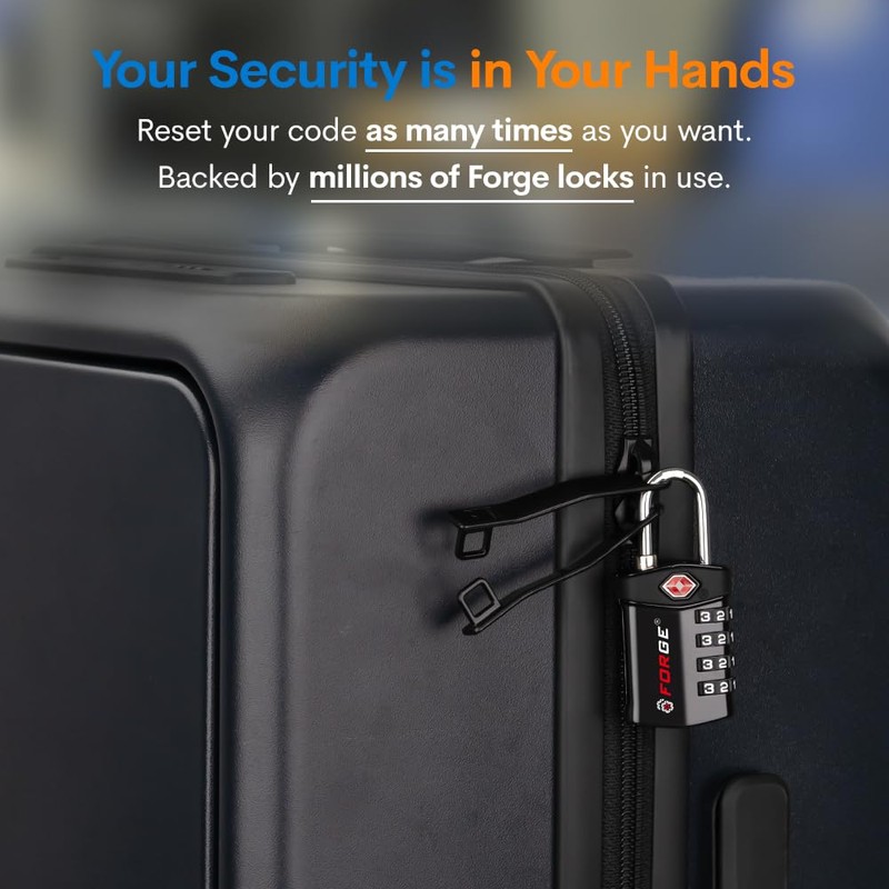 Forge 4-Digit Combination Lock, TSA Approved Locks for Luggage, Travel,