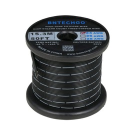BNTECHGO 24 Gauge Silicone Ribbon Cable Flexible 6P Black 50 ft Flat Cable 24 AWG Stranded Tinned Copper Wire