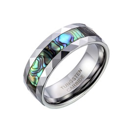 JewelryWe 8mm Abalone Shell Inlay Mens Multi-Faceted Tungsten Carbide Wedding Engagement Band Ring- Comes in Gift Bag - (Available in Most Sizes): UK Size - X