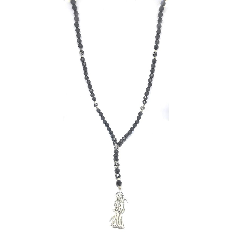 Chavarrieta Black Santa Muerte necklace rosary style.