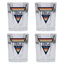 R and R Imports Zena New York 2 Ounce Square Base Liquor Shot Glass Retro Design 4-Pack