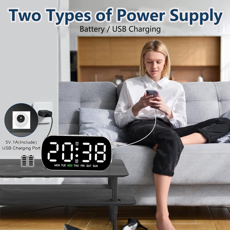 HEEYoo Digital Alarm Clock for Bedside, Digital Clock with LED