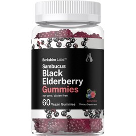 Horbaach Sambucus Black Elderberry Gummies | 60 Count | with Zinc and Vitamin C | Vegan, Non-GMO, Gluten Free Extract for Adults | Berry Flavor | by Berkshire Labs