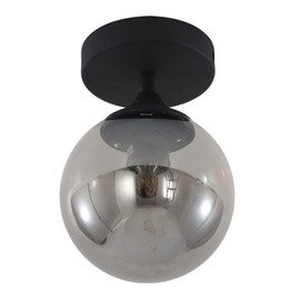 KCO Lighting Mid Century Modern Black Semi Flush Mount Ceiling Light Smoke Grey Globe Glass Ceiling Light Industrial Hallway Close to Ceiling Lights for Porch Bedroom Living Room