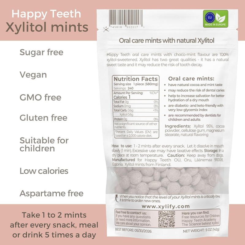 Xylitol Mints for Oral Care - Choco-Mint flavor, 100% Xylitol
