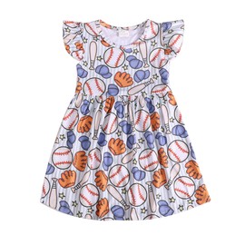 Toddler Girls Baseball Dresses Autumn Sports Ruffle Bottom Flutter Sleeve Apparel 3-4T