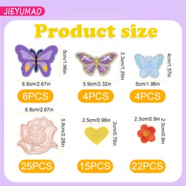 JIEYUMAO 76Pcs Butterfly Flowers Iron On Patches, Multicolor Embroidered Iron On Patches, Rose Heart Butterfly Flower Applique Patches Sew On Embroidered Patches for Clothes Jeans Hats