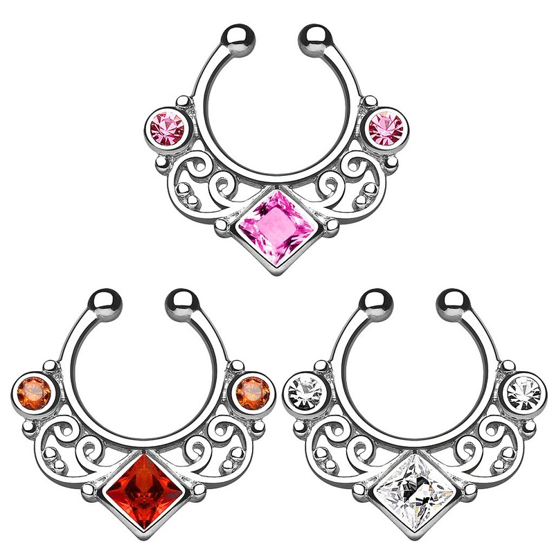 Piercingfaktor® Fake Piercing Universal Ring Septum Vintage Tribal with Zirconia
