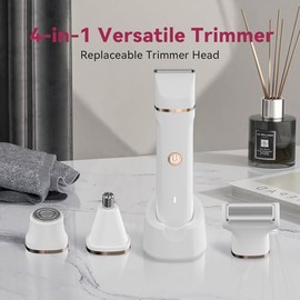 Recortadora de bikini eléctrica 4 en 1 para mujer, maquinillas de afeitar eléctricas sin dolor para cabello facial, cuerpo, axila/púbico, IPX7, imperm