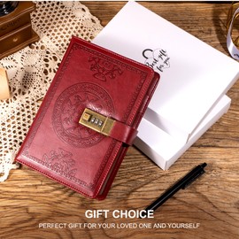 CAGIE Diary with Lock for Women and Men A5 Refillable 290 Lined Pages Locked Journal with Pen, Journal with Lock for Adults Travel Diary for Writing, 5.7'' X 8.3'', Dark Red