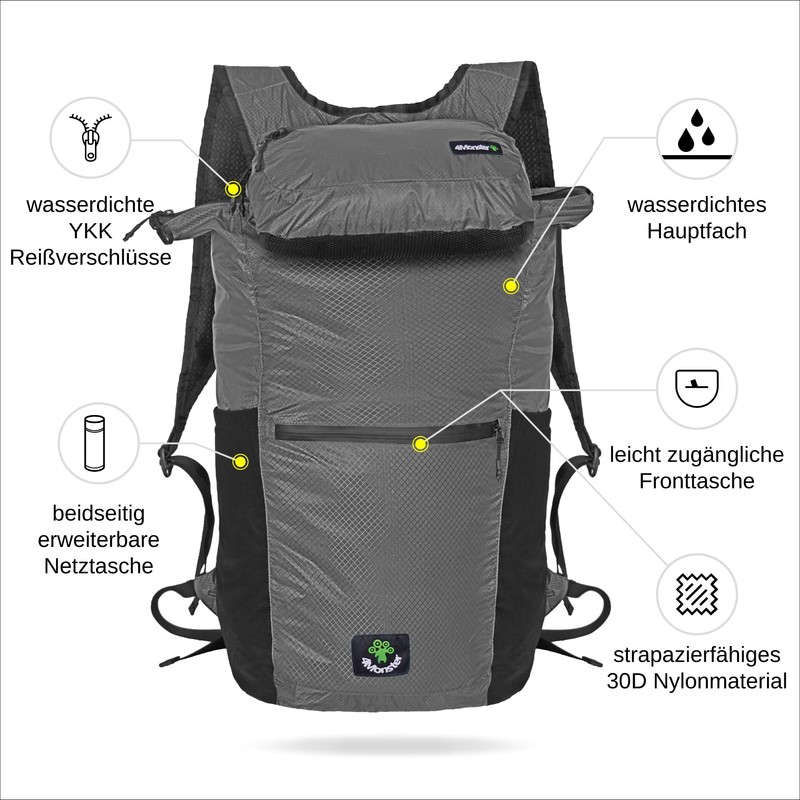 4Monster Foldable Backpack, Ultra Light, Unisex Daypack, Outdoor, 2-in-1 Belt