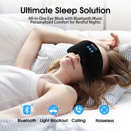 Sleep Mask, Side Sleeper, Sleeping Mask with Bluetooth Headphones, 100% Opaque Eye Mask for Travel, Naps, Yoga, Meditation for Women and Men