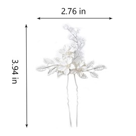 Heread Flower Bride Wedding Hair Pins Silver Leaf Bridal Head Piece Rhinetsones Hair Accessories for Women and Girls (Pack of 2)
