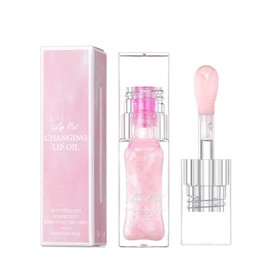 QBPPSSRY Magic Color Changing Lip Oil, Glitter Lip Gloss with Large Brush Head, Pink