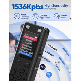 Voice Recorder - 128GB 9280 Hours Voice Activated Recorder Device with Playback, Noise Reduction, MP3 Player & Password - for Lectures, Meetings, Interviews