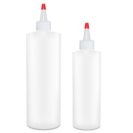 BRIGHTFROM Squeeze Bottles, Condiment 16 & 8 oz SET, BPA Free Empty Plastic Containers with Red Cap, Great for Syrup, Ketchup, Mustard, Sauces, Dressing, Oil, Arts and Crafts, Leak Proof