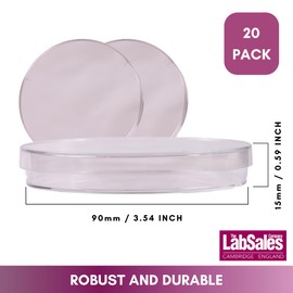 Labsales Clear Sterile Plastic Petri Dishes Uncoated with Vent and Lid, 90mm x 15mm Diameter Petri Dish for Laboratory and Science Experiments Sterile and Non-Sterile (Non-Sterile Sleeve of 20)