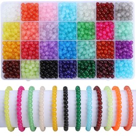 AONUOAO 1400 Pcs 6mm Round Glass Beads for Bracelets Making Kit, 1 Boxe 28 Colors Crystal Beads for Jewelry Making and Handicrafts