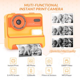 Mafiti Kids Camera Instant Print,1080P Instant Camera for Kids,Selfie Digital Camera with 2.4 Inch Display 1200 mAh Battery,3-12 yrs Girls Boys Toys Presents for Birthday/Xmas/Holiday,Orange