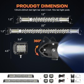 LED Light Bar Kits for Truck - 12 inch+20 inch Slim LED Lights Bar, 4 inch Light Pods 12V 24V Tractor Led Work Lights,Waterproof Off-Road Driving Lights for Pickup Golf Cart Snowblower UTV