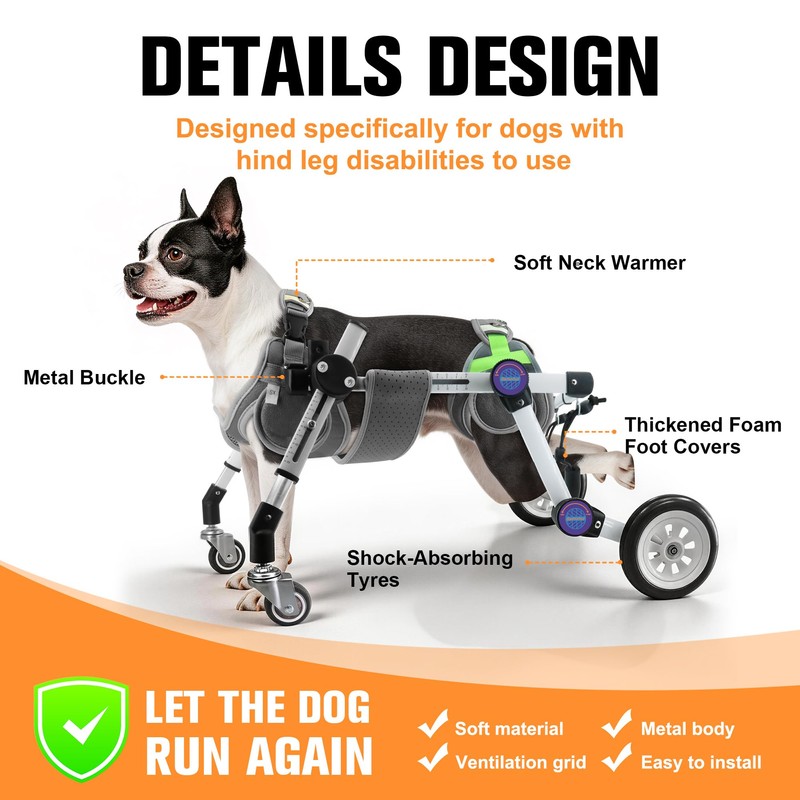 LetPetRun Dog Wheelchair 4 Wheels Adjustable, Full Body Support Dog