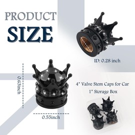 4PCS Bling Crown Car Tire Valve Caps,Stylish Tire Valve Stem Caps with Rhinestones & O-Ring for Cars Decorations,Universal Air Valves Cap for Car Tires for Trucks,SUVs,Bicycles (Black/4pcs)