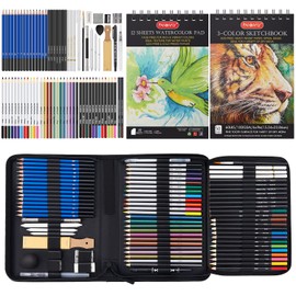 PANDAFLY 80 Drawing Sketching Kit Set - Pro Art Supplies with Sketchbook & Watercolor Paper - Include Tutorial,Pastel,Watercolor,Sketch,Colored,Metallic,Charcoal Pencils - for Beginners & Pro Artists