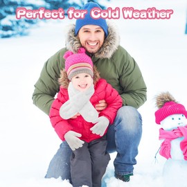 SwirlColor Girls Scarf and Glove Set, White Cute Plush Thermal Scarf and Gloves for Girls Kids Winter Warm Accessory Set Aged 3-8