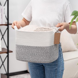 TIMEYARD Children's Storage Basket, Baskets Storage, Organiser Baskets, Cotton Basket for Shelf, Bathroom, Storage Basket, Small, 33 x 25 x 22.5 cm, Grey