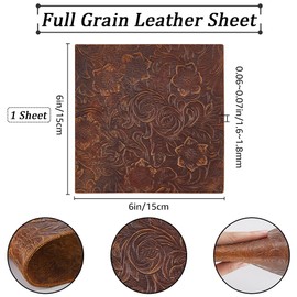 GORGECRAFT 6×6 Inch Bump Floral Texture Genuine Leather Sheets 1.6mm Thick Pre Cut Leather Pieces Saddle Brown Printed Cowhide Leather Sheet Crazy Horse Leather Fabric for DIY Bows Earrings Crafts