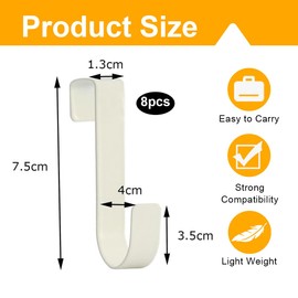 SGERUFZ Set of 8 Door Hooks for Hanging, Stainless Steel Coat Hooks, Coat Hooks, Clothes Hooks for the Outside of the Door, Space-Saving, Door Coat Rack for Hanging (White)