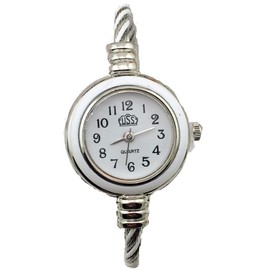 Womens Silver Classic Twisted Band Bracelet Round Wrist Watch White