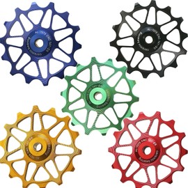 TEAMWILL Bike Ceramic Pulley Rear Derailleur 12T 14T Guide Bearing Jockey Wheel (14T Green)