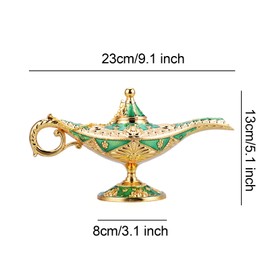 LAUYOO Vintage Aladdin Magic Genie Lamp Costume Accessory Gift for Women Classic Arabian Props Aladdin Pot Decor (Green Gold)