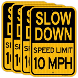 4 Pack-Slow Down Speed Limit 10MPH Signs, 18" x 12" Heavy-Duty Reflective Aluminum 10Mph Slow Down Safety Signs for Neighborhoods Street, Rust Free, Weather Resistant, Easy to install, Outdoor and Indoor