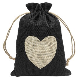 Jexila 24PCS Burlap Bags 5X7 Inches with Drawstring,Black Heart Burlap Gift Bags Jute Cloth Jewelry Candy Bag for Wedding Baby Shower Bachelorette Party Favor,Coffee,Craft Bags