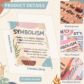 Pasimy 12 Pcs Boho Literary Elements Posters Set Literature Classroom Decorations Story Elements Bulletin Board Educational Art Prints Rainbow Study Materials for Teacher School (Vintage Boho)