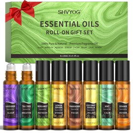 Essential Oil Roll On Blend Gift Set 8x10ml, Natural Aromatherapy Oils, Lavender, Tea Tree, Bergamot, Frankincense, Vanilla, Help Sleep Calm, Stress Relief, Self Care Set Christmas Gift for Women Men