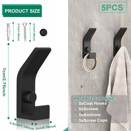 Arimsoa Pack of 5 Coat Hooks, Coat Hooks, Wall for Screwing, Vintage Wardrobe Hooks, Wall Hooks, Metal Towel Hooks for Bedroom, Bathroom, Multi-Purpose Hooks (Black)
