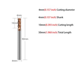 1pc 4 Flutes Carbide Square End Mill - 4mm (0.157") Dia, 4mm (0.157") Shk Dia - Micro Grain CNC Router Bits Carbide Milling Cutter for Alloy Steel/Hardened Steels - HRC55 - TISIN Coated