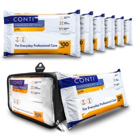 RE-GEN FlexPouch Dry Wipe Dispenser & 6 Pack, Conti Lite 30x28cm Patient Cleansing Wipes | Professional Personal Care Wipes | Ideal for Care Homes, Hospitals & Home Care | Adult Incontenance Aid