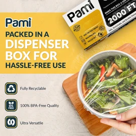 PAMI Plastic Food Wrap 18 Inch Wide X 2000ft, Clear Bpa Free Cling Wrap with Dispenser Box, Commercial Food Wrap Microwave Freezer Safe